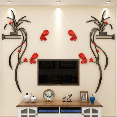 Orchid Acrylic Mirror Wall Stickers – Self-Adhesive Flower Home Decor