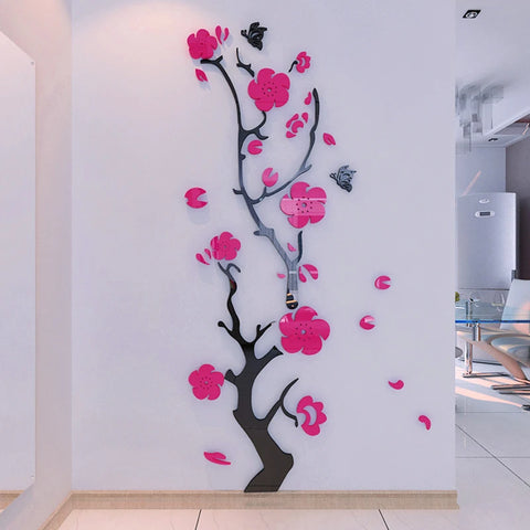 Plum Flower 3D Acrylic Mirror Wall Stickers – DIY Room Decor