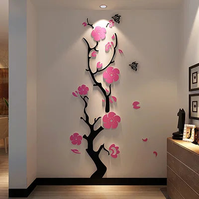 Plum Flower 3D Acrylic Mirror Wall Stickers – DIY Room Decor