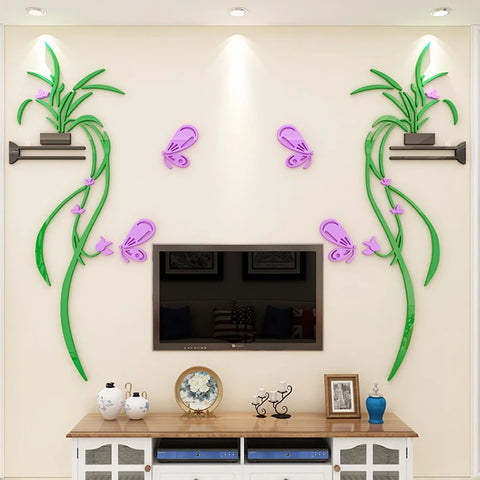 Orchid Acrylic Mirror Wall Stickers – Self-Adhesive Flower Home Decor