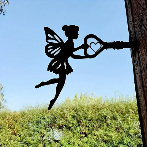 1pc Angel On Branch Steel Silhouette Metal Wall Art