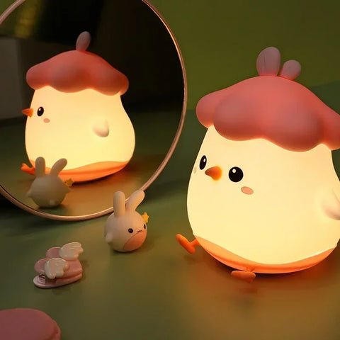 Vegetable Chicken Night Light, Creative USB Charging, Three-Speed Timed Bedside Lamp for Feeding