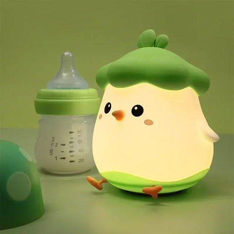 Vegetable Chicken Night Light, Creative USB Charging, Three-Speed Timed Bedside Lamp for Feeding