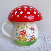 Sanrio Hello Kitty Mushroom Water Cup Porcelain Mug with Lid Mushroom Cup Mild Coffee Birthday Gift for Student Kitchen Decor