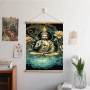 Religious Wall Art – Buddha with Flowers Canvas Scroll for Home Decor