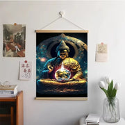 Religious Wall Art – Buddha with Flowers Canvas Scroll for Home Decor