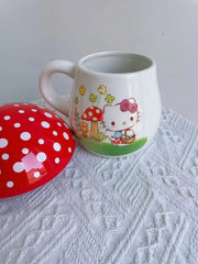 Sanrio Hello Kitty Mushroom Water Cup Porcelain Mug with Lid Mushroom Cup Mild Coffee Birthday Gift for Student Kitchen Decor