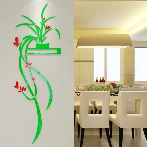 Orchid Acrylic Mirror Wall Stickers – Self-Adhesive Flower Home Decor