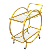 New Metal Decorative Rolling Car Golden And Tempered Glass Kitchen Trolley For Kitchen And Restaurants