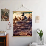 Religious Wall Art – Buddha with Flowers Canvas Scroll for Home Decor