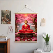 Religious Wall Art – Buddha with Flowers Canvas Scroll for Home Decor