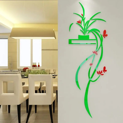 Orchid Acrylic Mirror Wall Stickers – Self-Adhesive Flower Home Decor