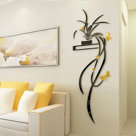 Orchid Acrylic Mirror Wall Stickers – Self-Adhesive Flower Home Decor